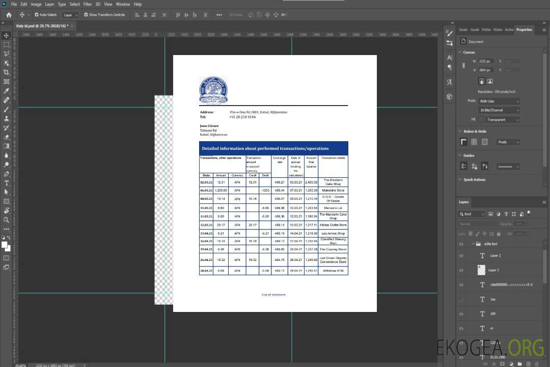 Modèle de relevé bancaire Afghanistan Da Afghanistan au format Excel et PDF template
